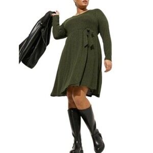 Torrid green stretch knee length faux wrap bow cute plus size dress size 2, 2x